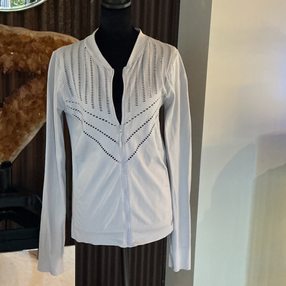 Silver Perforated Zip-Up Jacket